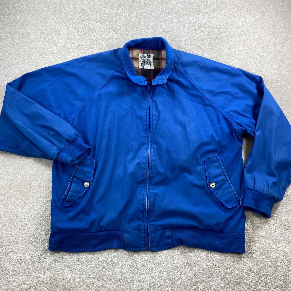 Vtg Sears Roebuck Jacket Mens XXL Blue Harrington Plaid Lined Vintage Full Zip
